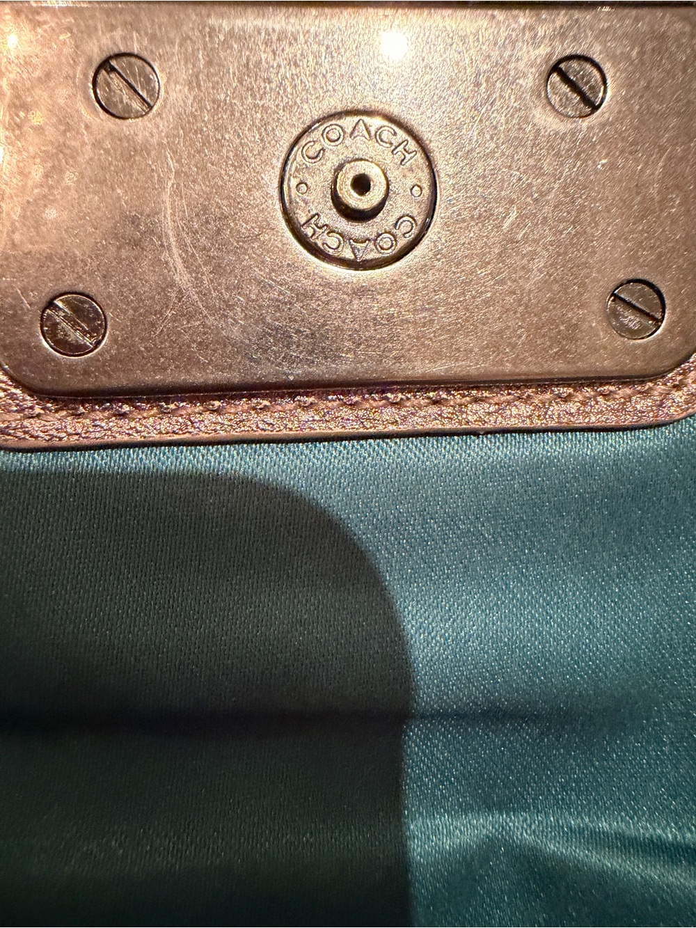 Y2K COACH Kristin Metallic Bronze Leather Flap Wristlet Clutch - Picture 5 of 11